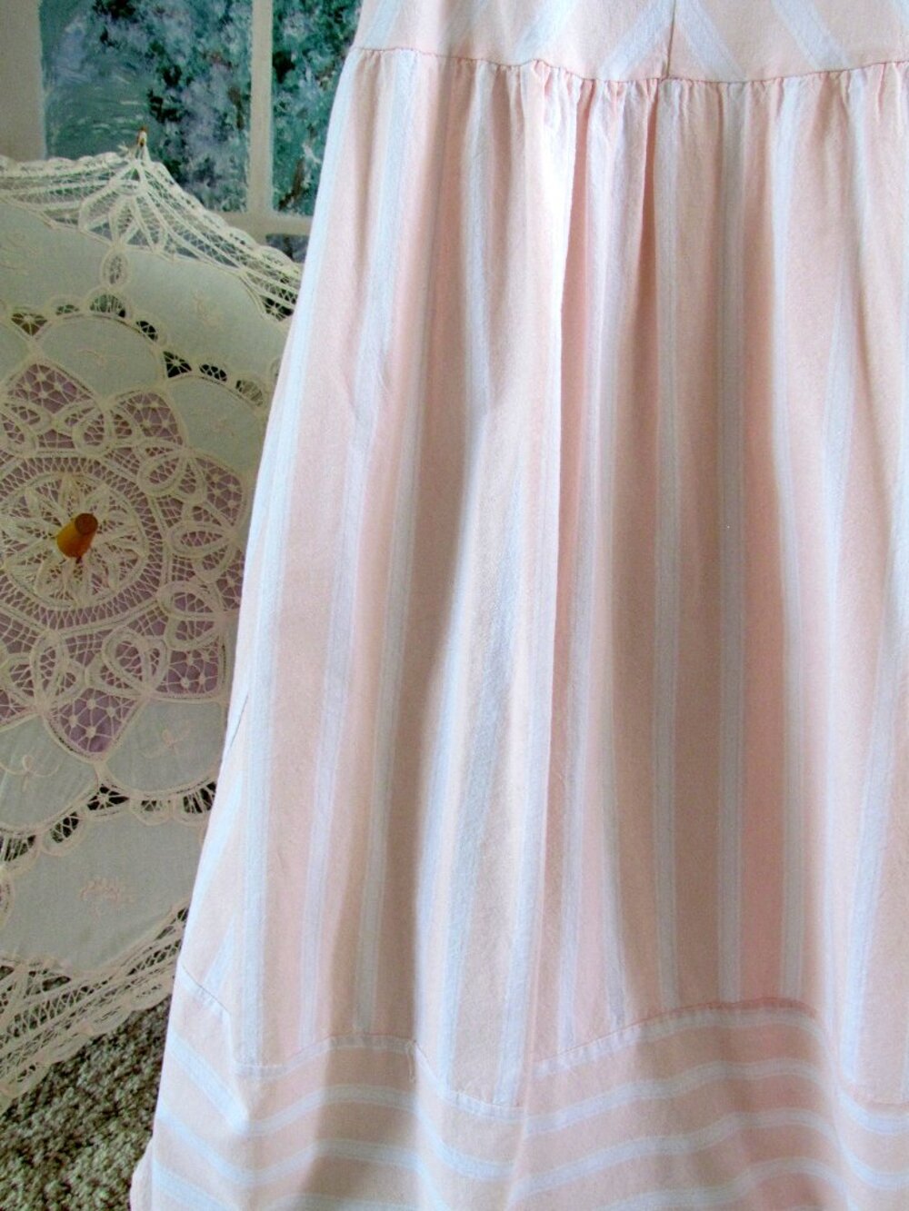 COTTON DRESS, MIRACLE BERRY, L, SLEEVELESS PASTEL PEACH WHITE STRIPE COTTAGECORE - Picture 6 of 6